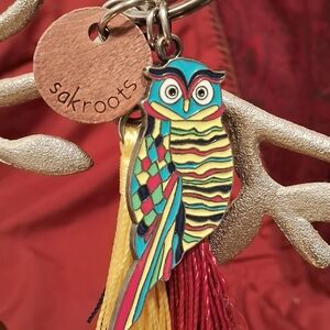 Sakroots Colorful Owl Keychain with Tassels